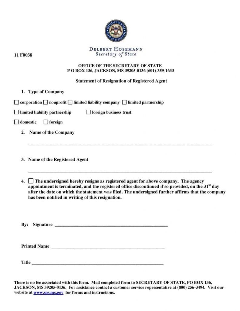 Mississippi Resignation of Agent