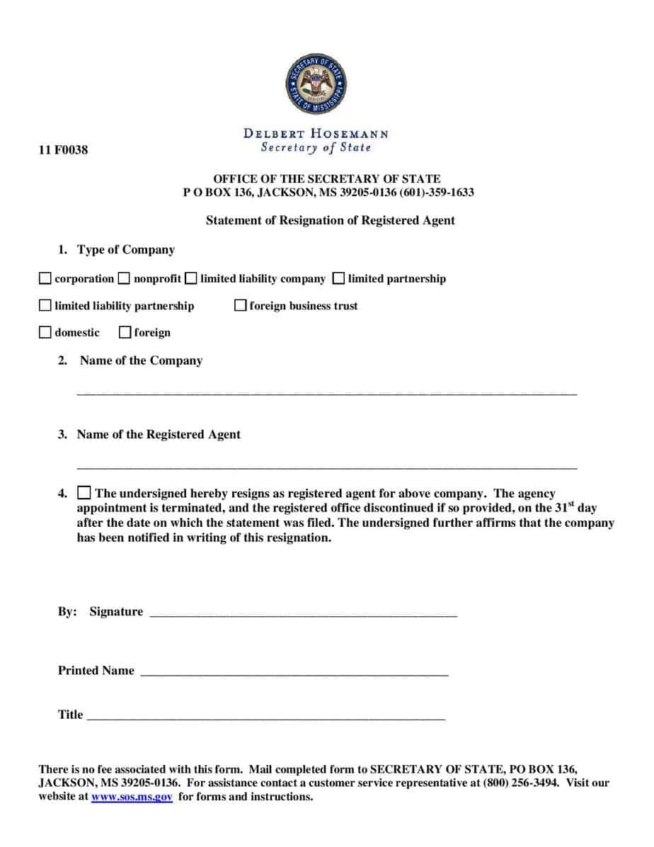 Mississippi Resignation of Agent