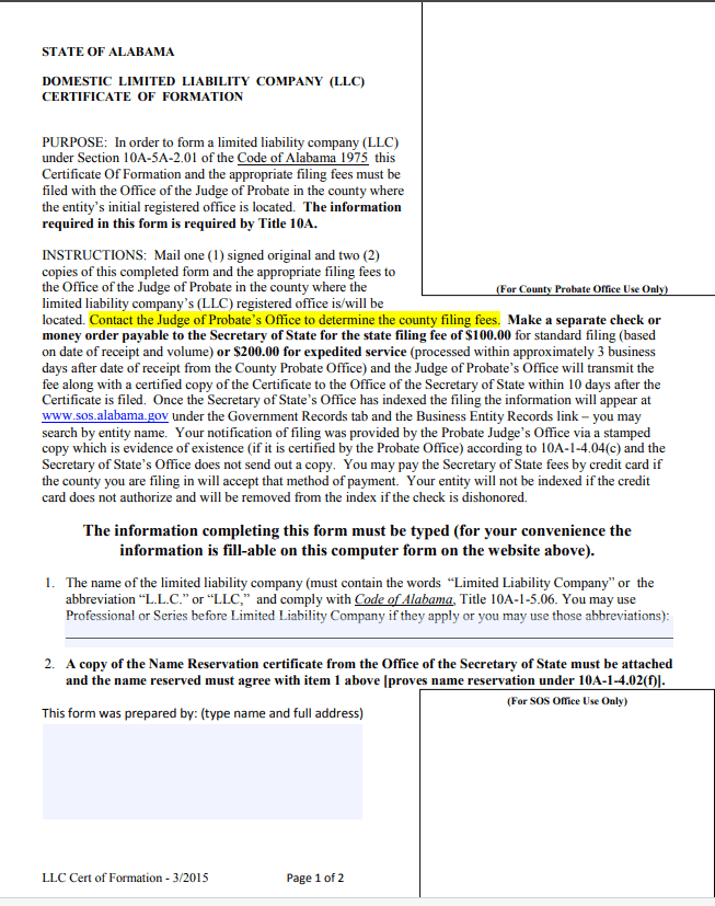 alabama llc alabama limited liability company alabama form a 4