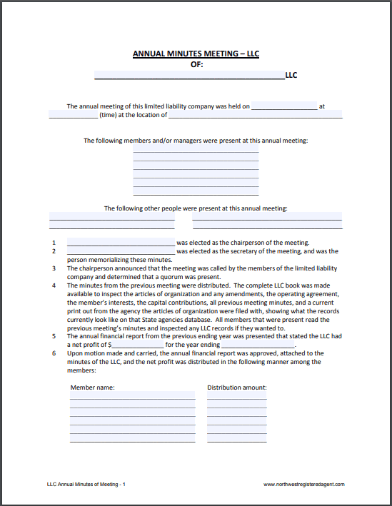 Annual Shareholders Meeting Agenda Template from www.northwestregisteredagent.com