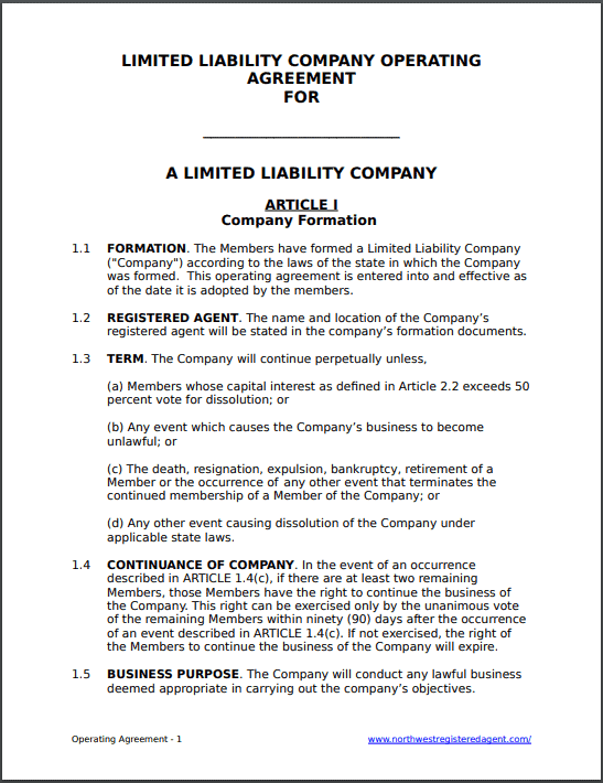 Non Profit Operating Agreement Template from www.northwestregisteredagent.com