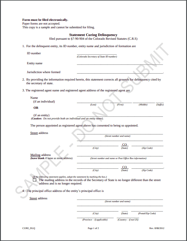 Colorado Statement Curing Delinquency