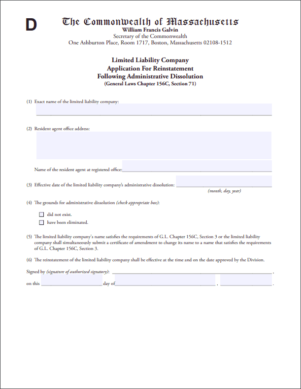 Massachusetts Domestic LLC Reinstatement