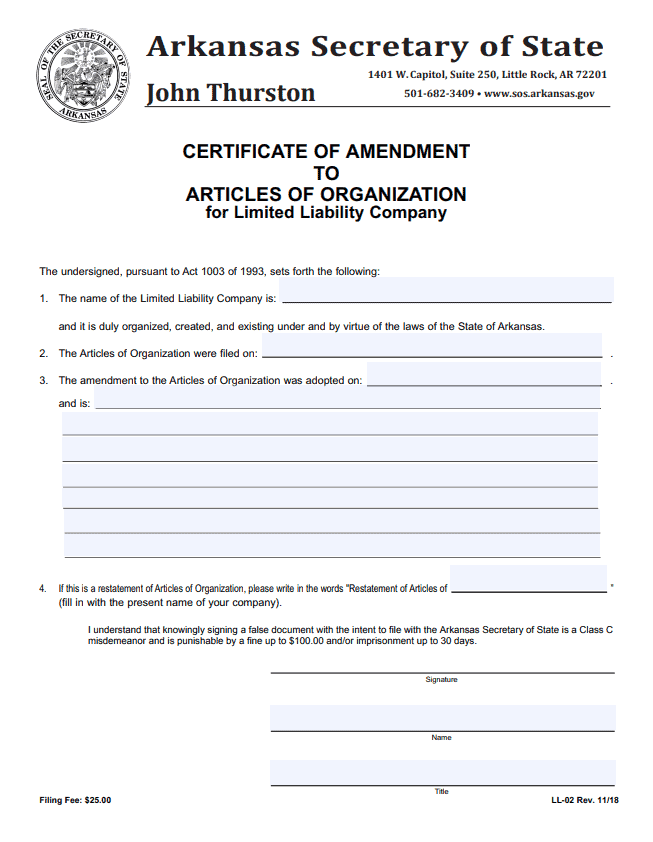 Arkansas Certificate of Formation