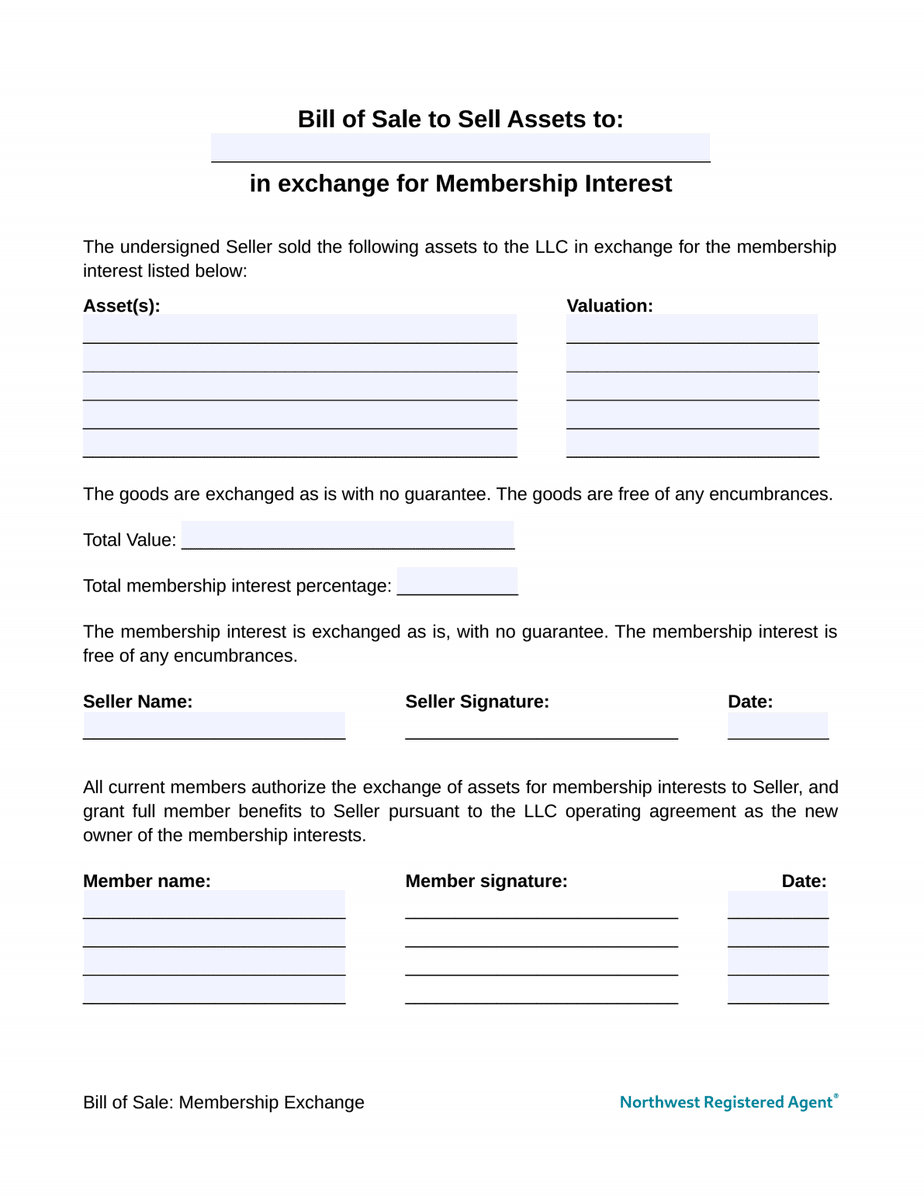 Free LLC Capital Contribution of Assets Bill of Sale