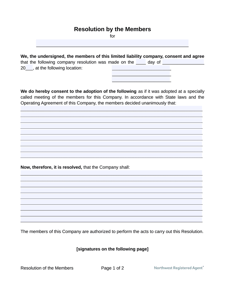 Members Resolution Template