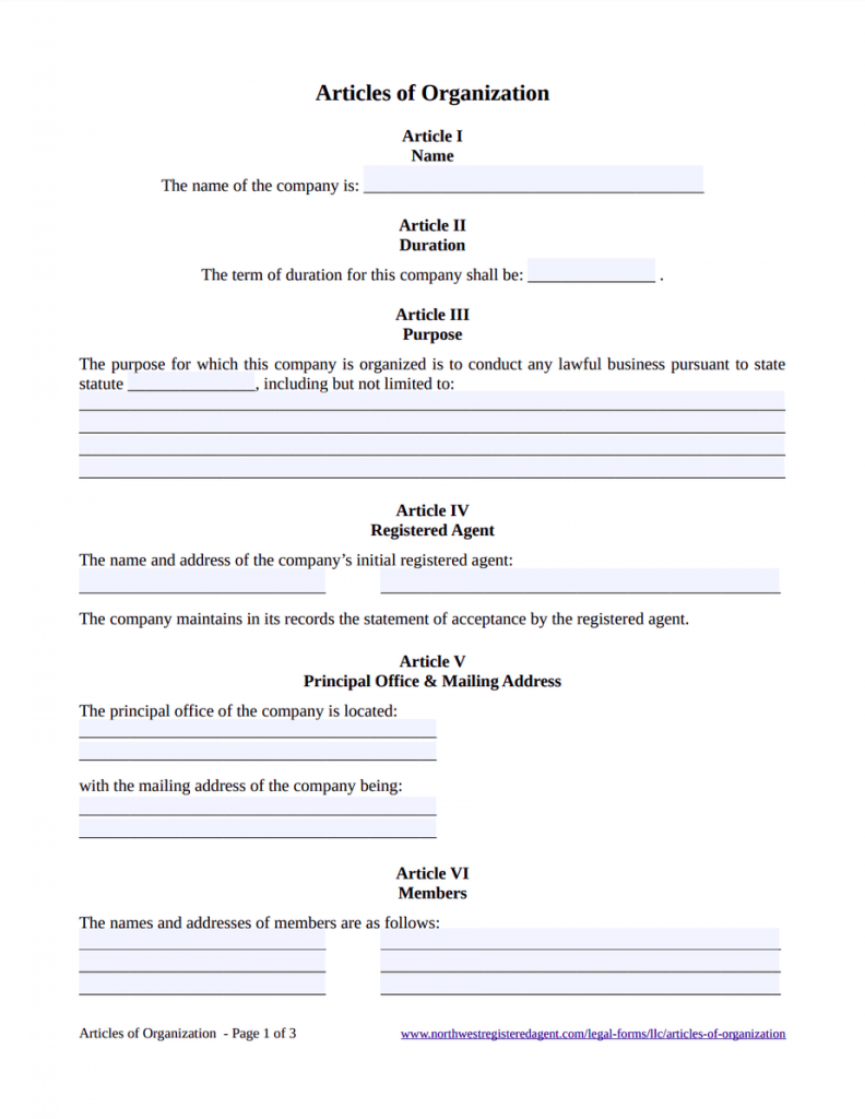Articles of Organization Template for LLC - Free Download