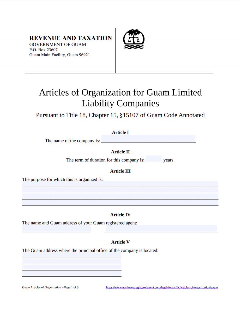 Guam Llc Articles Of Organization Free Template