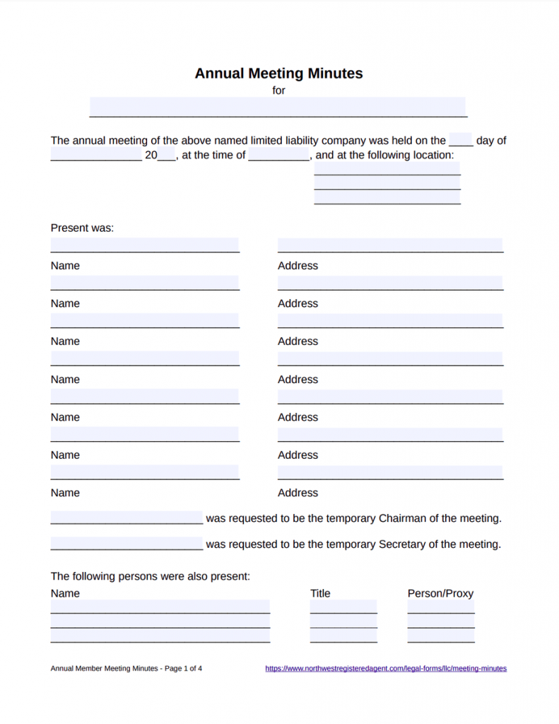 Annual Meeting Minutes Template for LLC - Free Download
