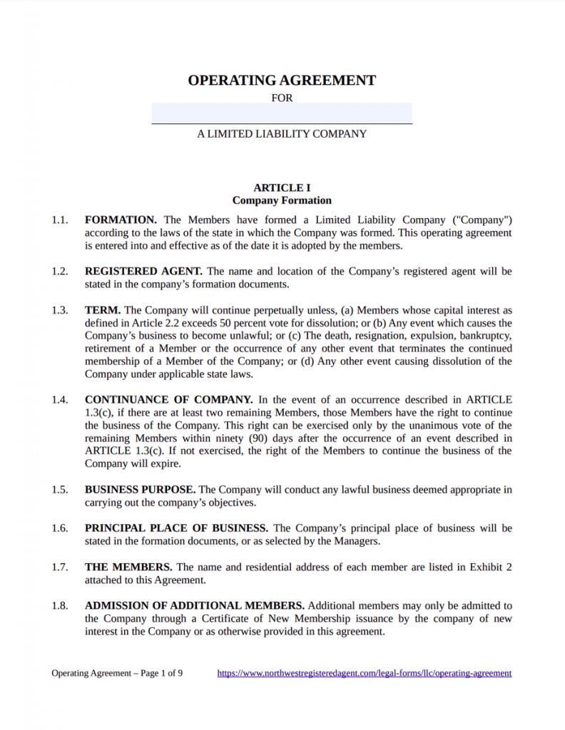 Operating Agreements Template thumbnail