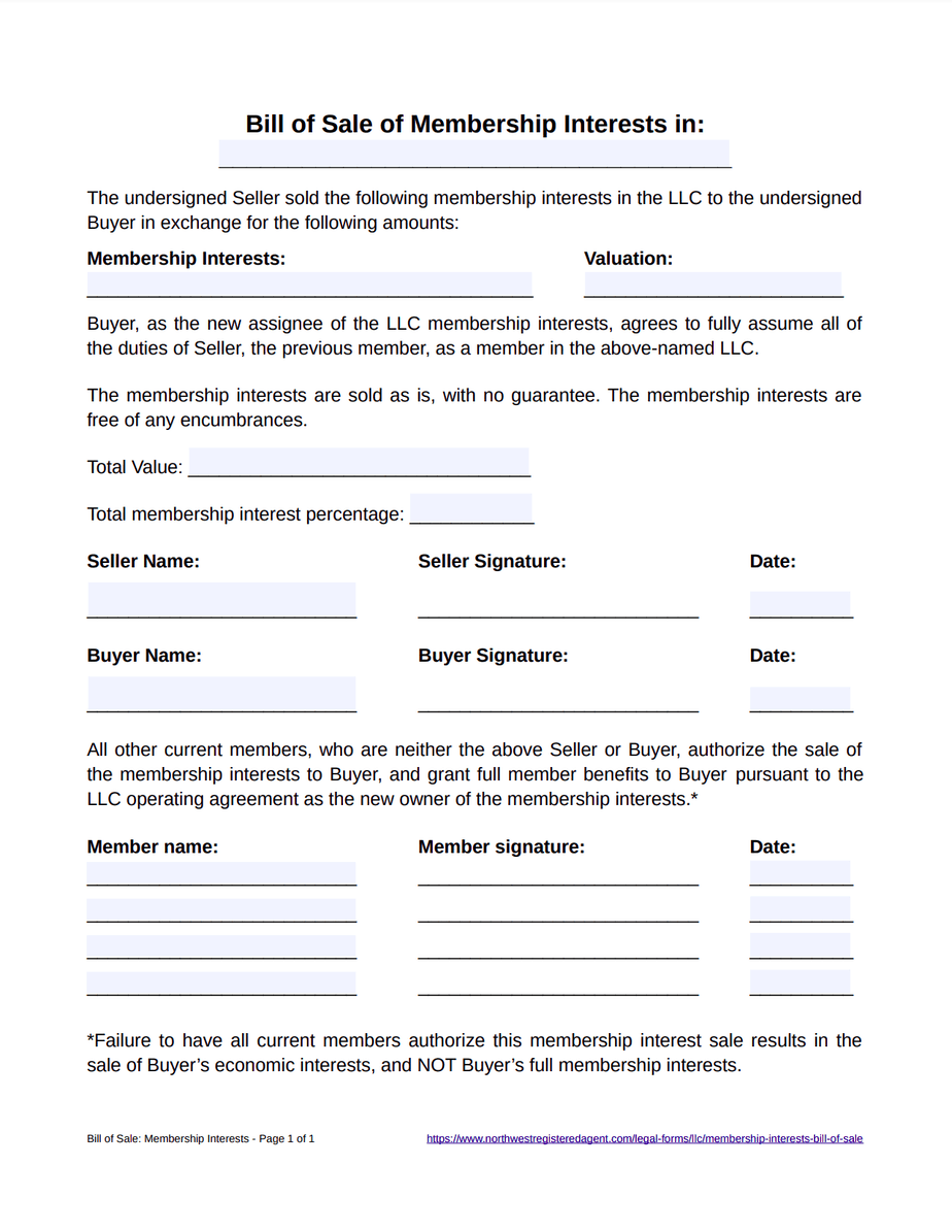 form of assignment of membership interest