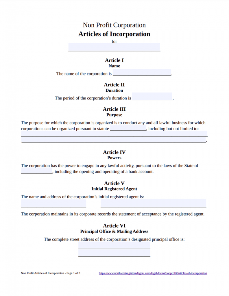 Nonprofit Articles of Incorporation Template - Free Download