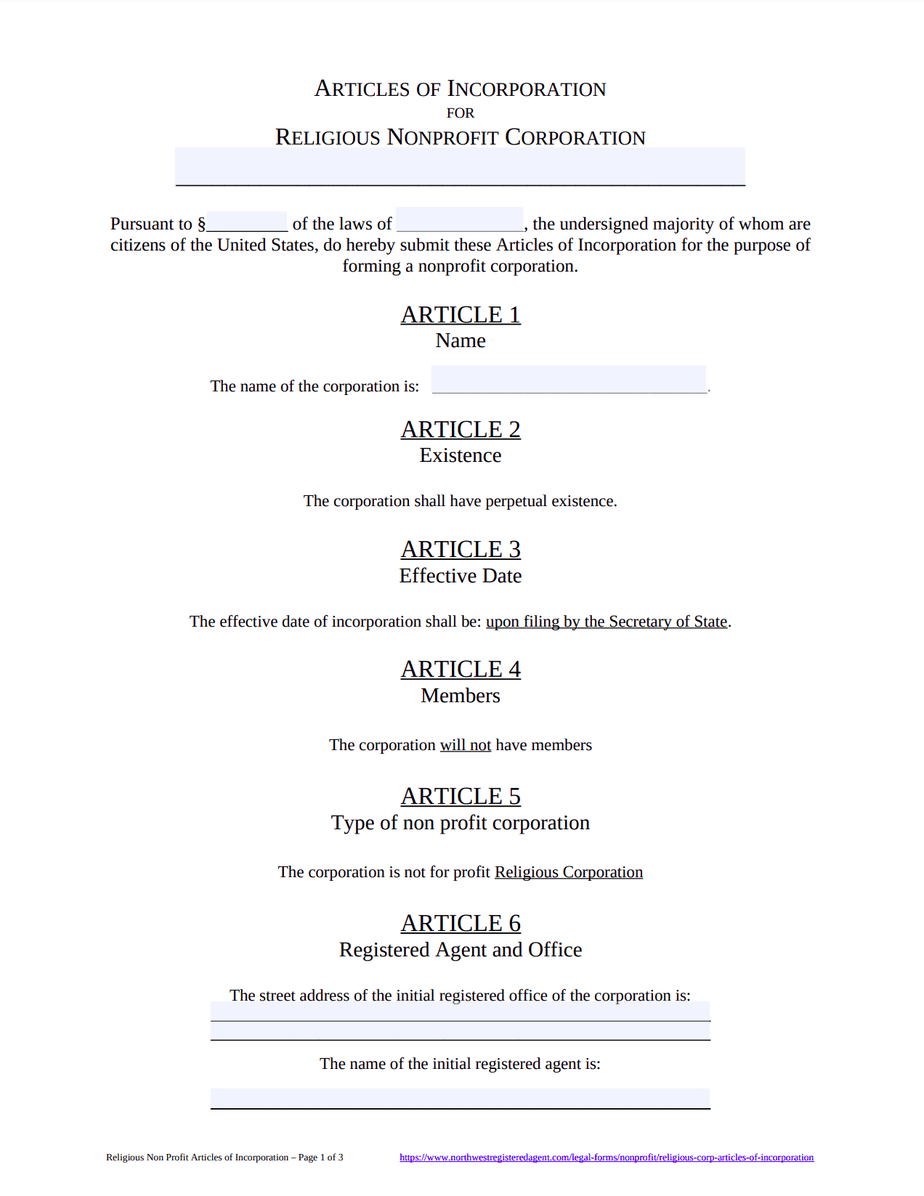 Religious Corporation Articles of Incorporation - Free Download Religious Corporation Articles of Incorporation - Free Download