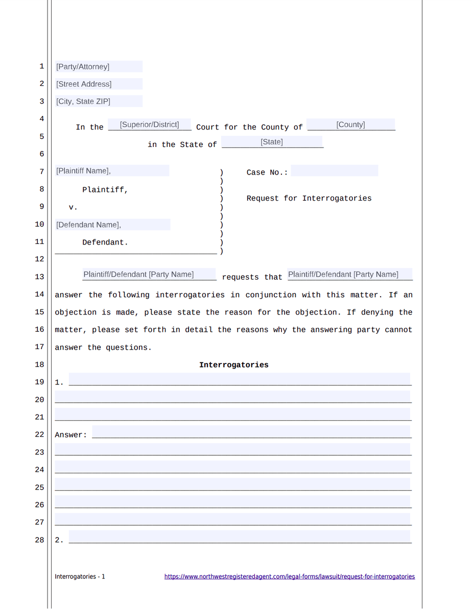 Request for Interrogatories Sample Form