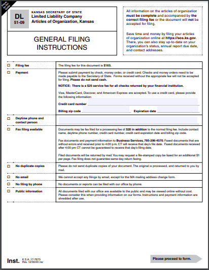 Kansas Series LLC Articles of Organization