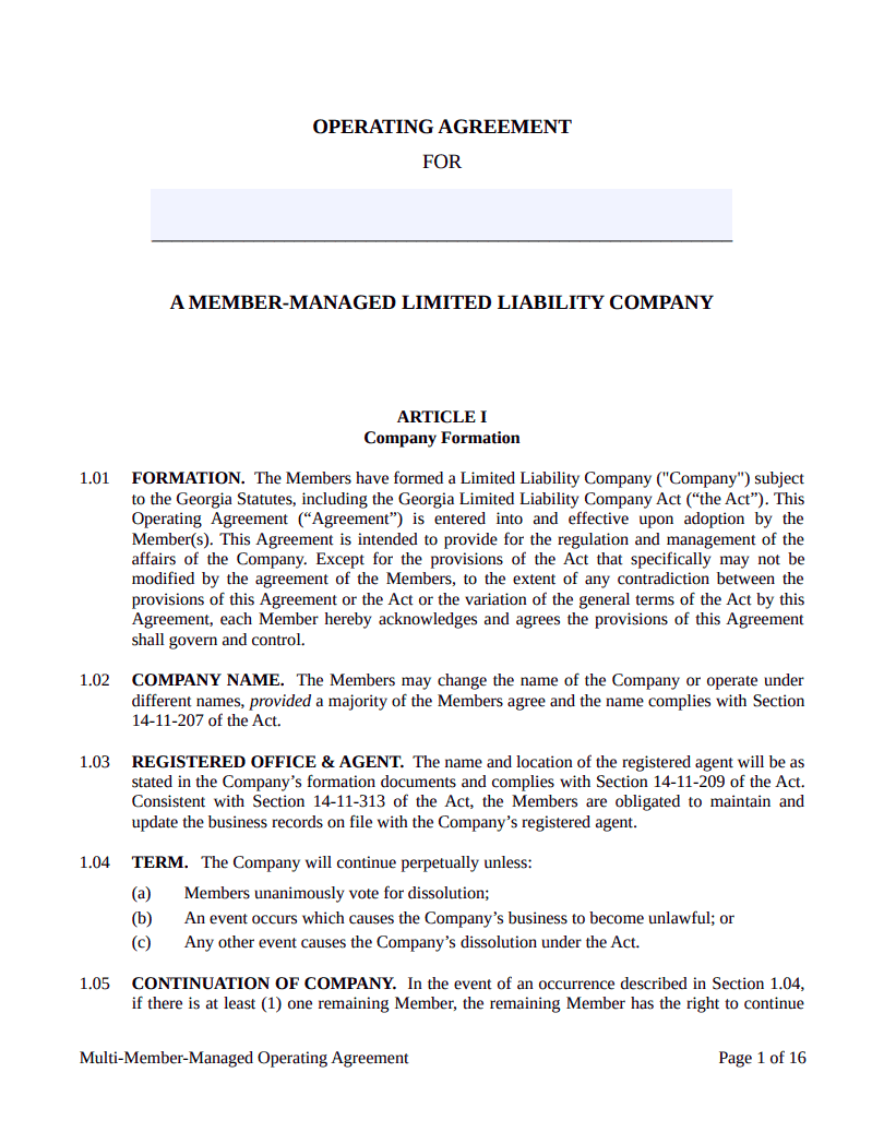 LLC Operating Agreement — Northwest Registered Agent