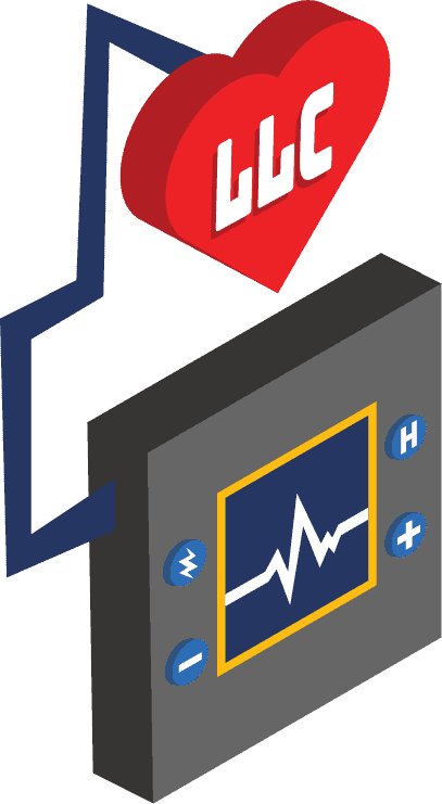 A heart monitor connected to a red heart shape with the text 