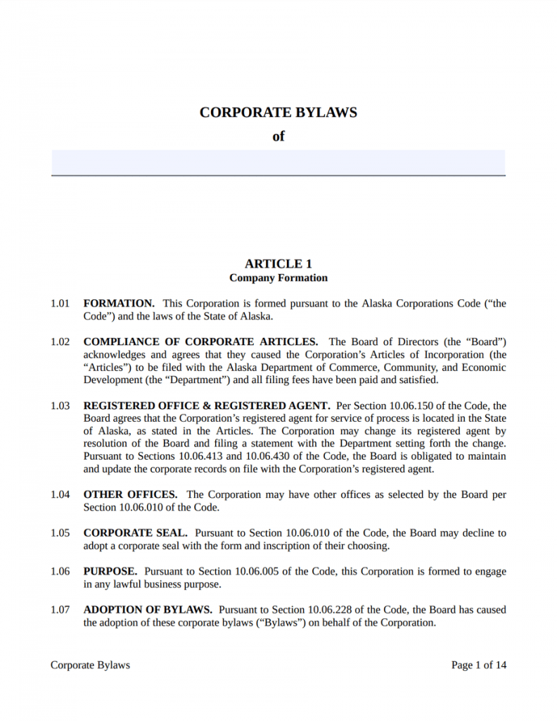 Corporate Bylaws-Alaska