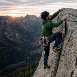 Man Climbing side of a mountain