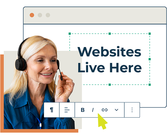 Smiling person helping a customer build their business website
