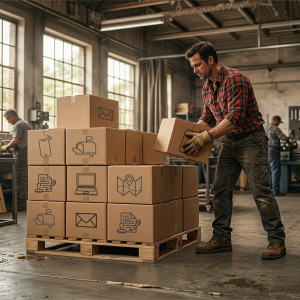 Man moving boxes for his business